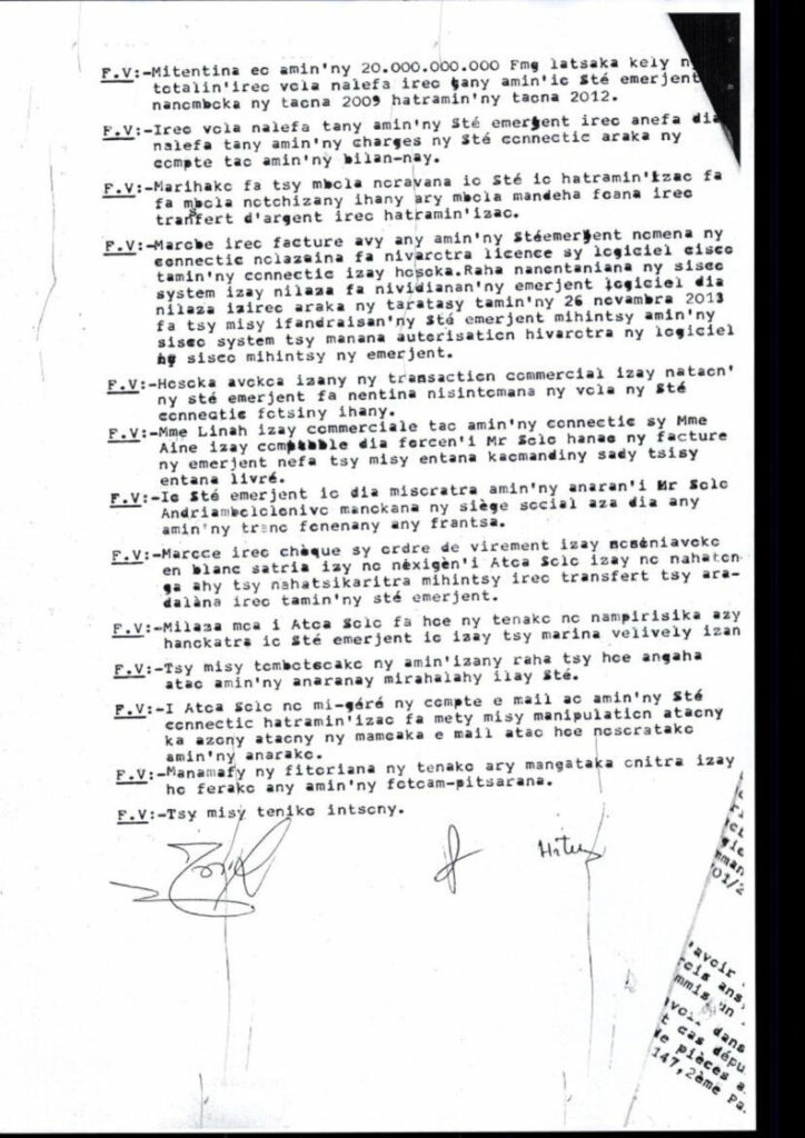 Audition de Ranarison Tsilavo par le juge d’instruction TAGNEVOZARA Hortense (03/09/2015)