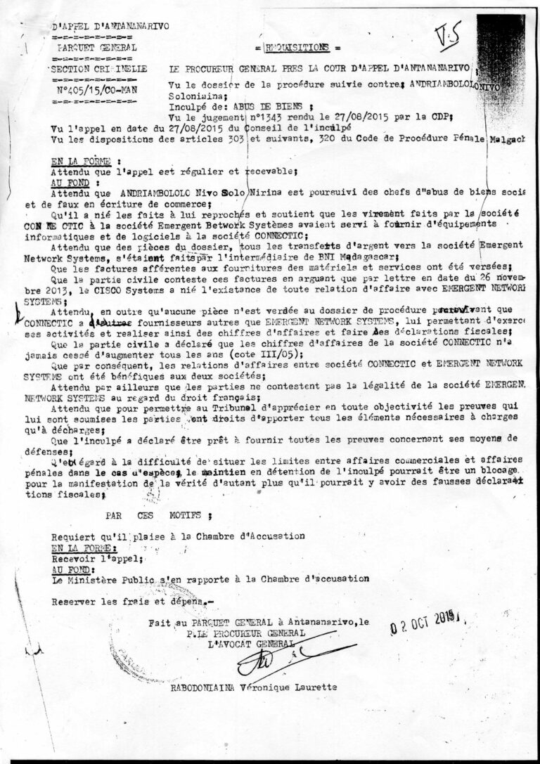 Solo demande la liberté provisoire